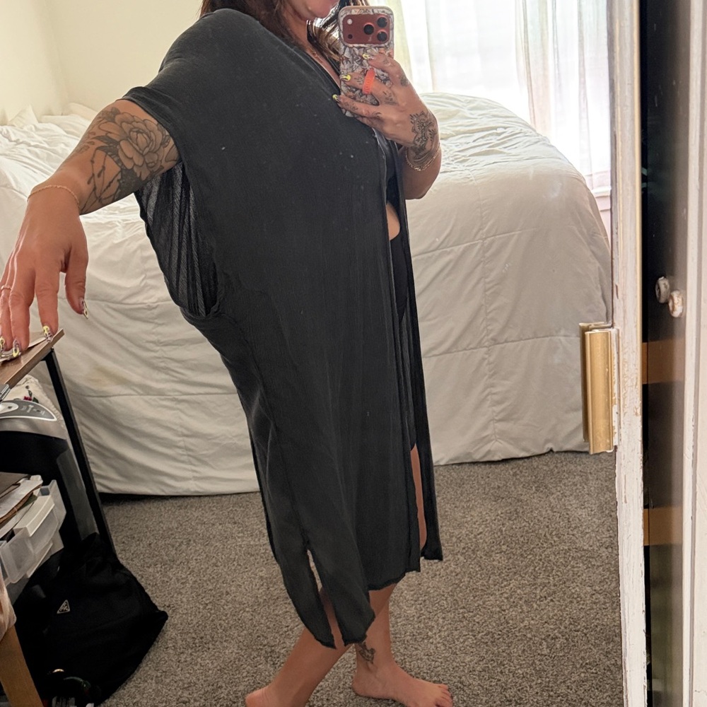 Washed out Black/gray Lightweight Swim Coverup Kimono - Picture 3 of 4